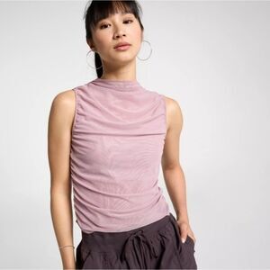 Calia Ruched Mock Neck Tank Women’s M Berry Pink Sheer Sleeveless NWT